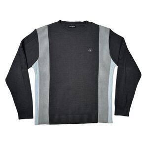 TOM TAILOR Mens Crew Neck Jumper Sweater Medium Ribbed Grey Y2K VTG Colorblock